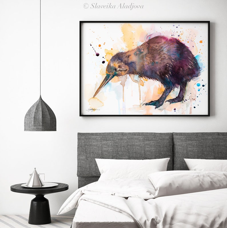 Kiwi watercolor painting print by Slaveika Aladjova, extra large canvas, art, animal, illustration, home decor, Wildlife, Contemporary, image 6