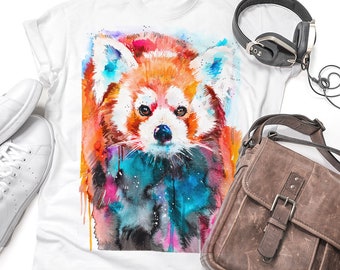 Camiseta Red Panda, estampado de camiseta unisex panda rojo, camisetas para hombre, regalo amante del panda rojo, estampado de acuarela, algodón hilado en anillo 100%, estampado colorido