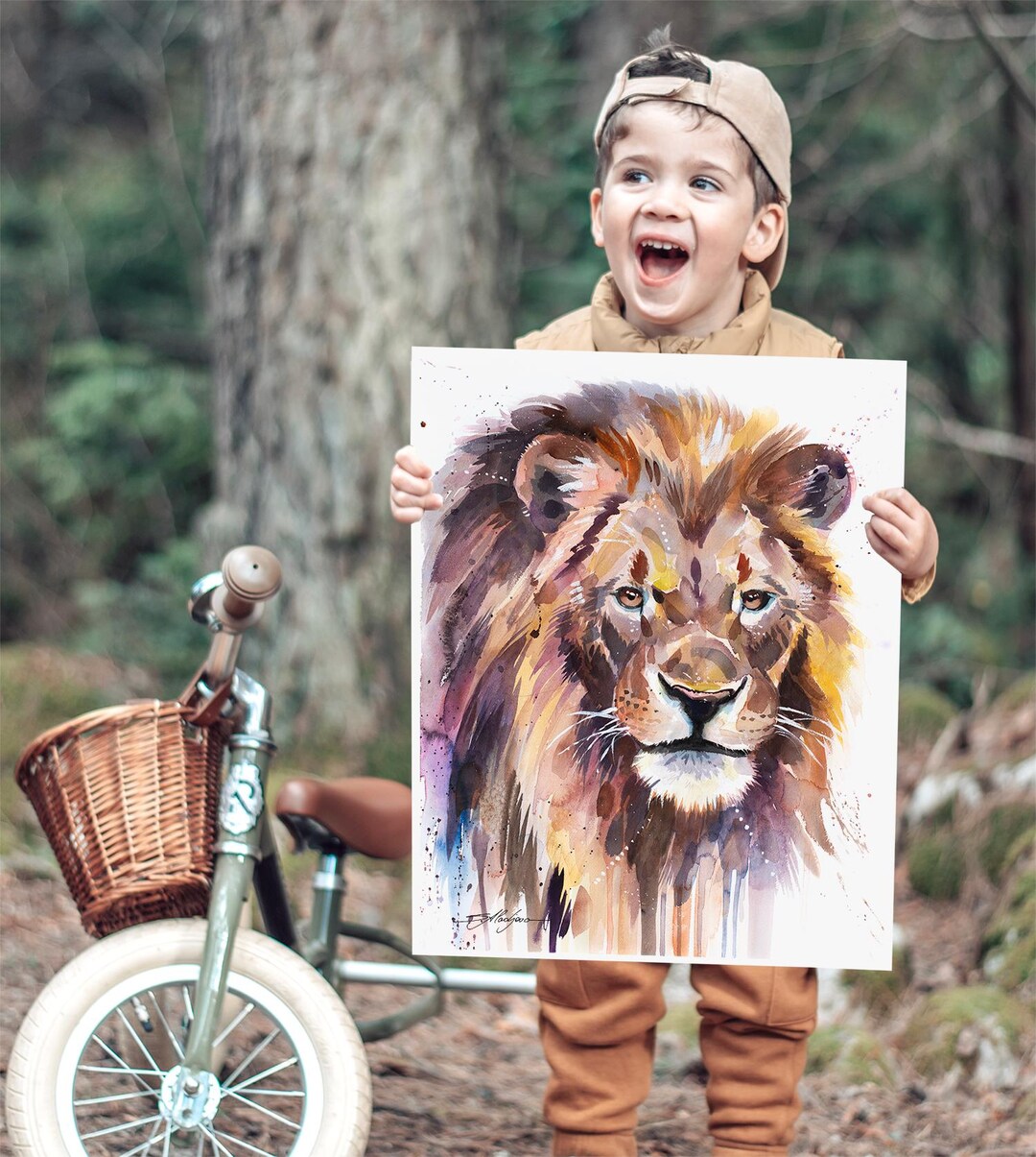 African Lion Watercolor Painting Print by Slaveika Aladjova, Art ...