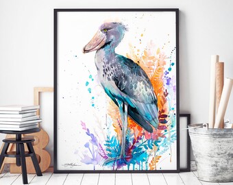 Slaveika AladjovaによるShoebill限定版水彩画アートプリント、動物