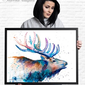 Red Deer Watercolor Painting Print by Slaveika Aladjova, Art, Extra ...