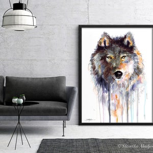 Grey Wolf Watercolor Painting Print by Slaveika Aladjova Art - Etsy