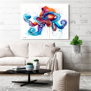 Octopus watercolor painting print by Slaveika Aladjova, art, animal, illustration, Sea art, sea life art, home decor, extra large print image 5