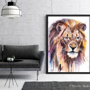 African Lion Watercolor Painting Print by Slaveika Aladjova, Art ...