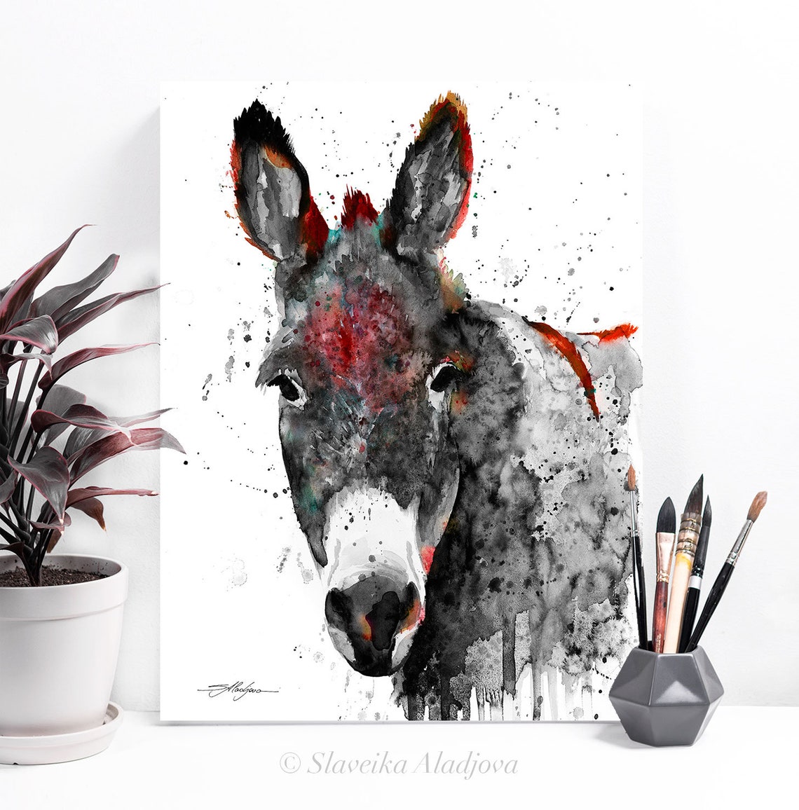 Black and White Donkey Watercolor Painting Print by Slaveika Aladjova ...