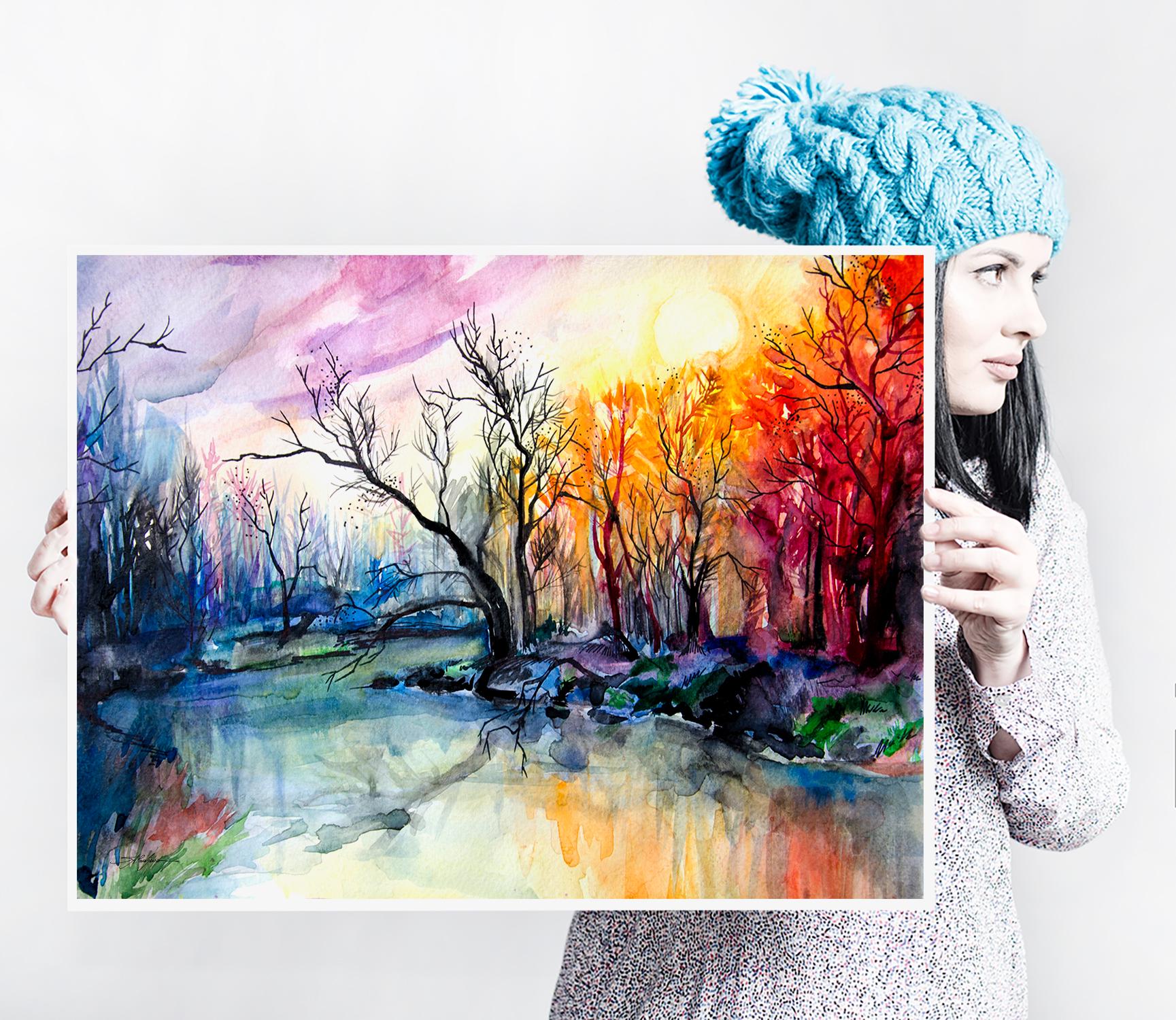 River Landscape Watercolor Painting Print by Slaveika Aladjova ...