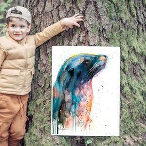 Sea lion watercolor painting print by Slaveika Aladjova, art, animal, illustration, home decor, Nursery, gift, Wildlife, wall art