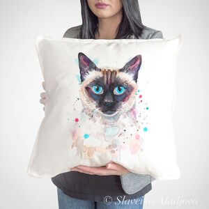 Funda de cojín para gatos siameses, cojín, Funda decorativa para cojín, idea de regalo para amantes de los animales, almohada de acuarela, estampado lindo, impresión de decoración de granja