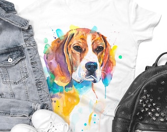 ビーグル犬Tシャツ、ユニセックスTシャツ、リングスパンコットン100%、水彩プリントTシャツ、アート、動物Tシャツ、XS、S、M、L、XL、XXL