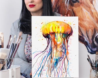 Jellyfish Limited Edition Watercolor Art Print by Slaveika Aladjova, animal painting, illustration, sea life art, home decor, Wall art