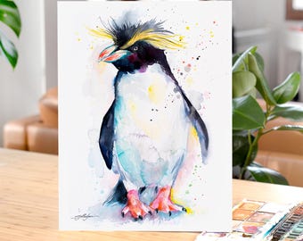 イワトビペンギンのイラスト入りジクレー版画 | 鳥の版画 | 自然アート