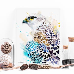 Gyrfalcon watercolor painting print by Slaveika Aladjova, art, animal, illustration, bird, home decor, wall art, gift, falcon