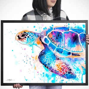 Blue Sea turtle watercolor painting print by Slaveika Aladjova, art, animal, illustration, Sea art, sea life art, home decor, Wall art image 5