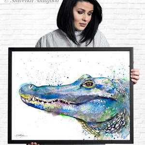 Crocodile watercolor painting print by Slaveika Aladjova, art, animal, illustration, home decor, Nursery, gift, Wildlife, wall art image 10