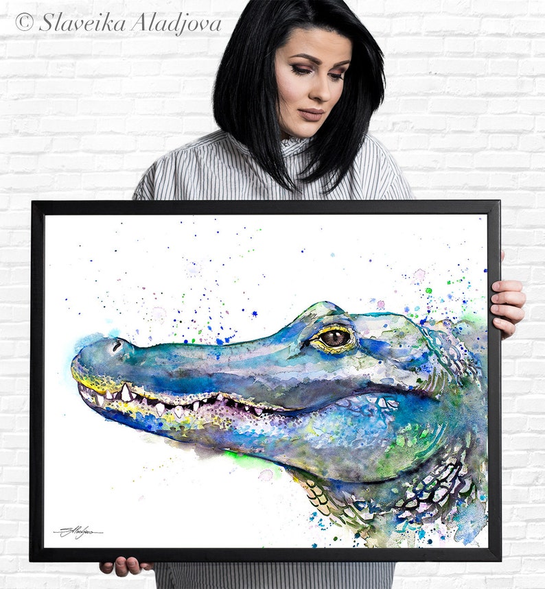 Crocodile watercolor painting print by Slaveika Aladjova, art, animal, illustration, home decor, Nursery, gift, Wildlife, wall art image 10