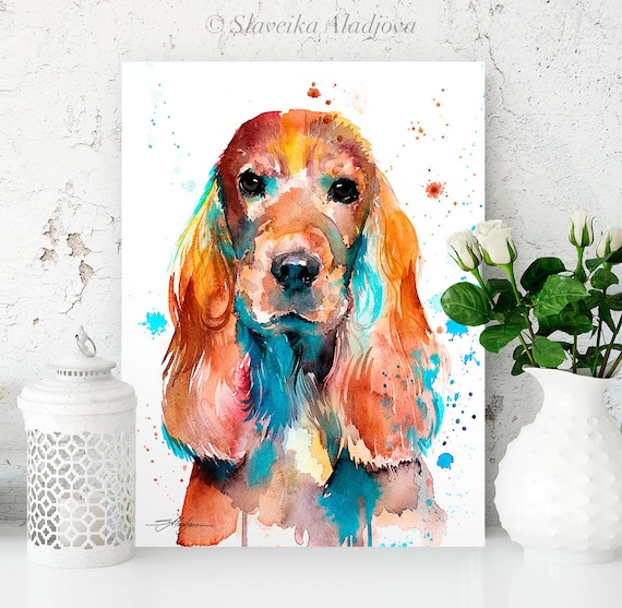 イングリッシュ コッカー スパニエルの水彩画プリント、Slaveika