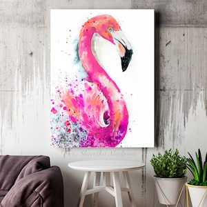 Pink Flamingo watercolor painting print by Slaveika Aladjova, art, animal, illustration, bird, home decor, wall art, gift, Wildlife image 3