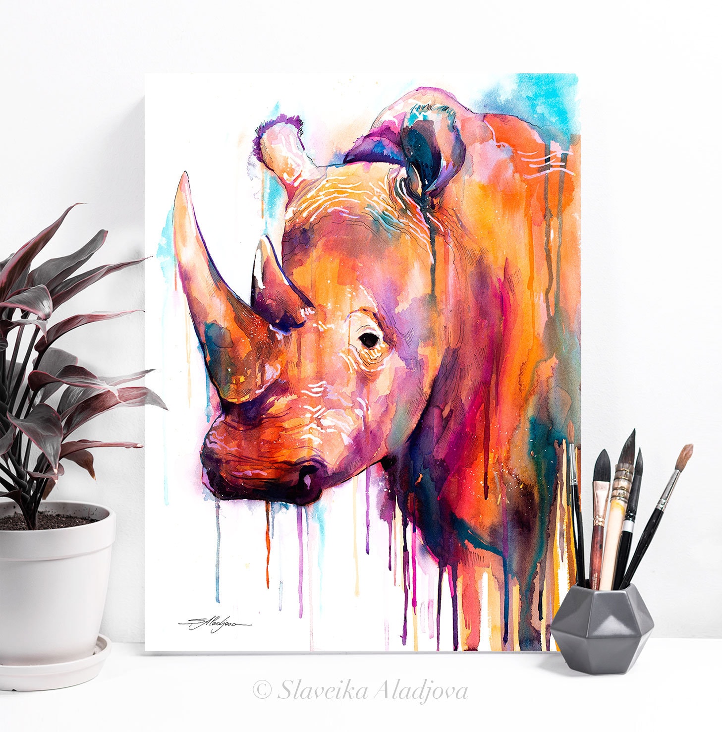 Rhino Print Rhino Watercolor print African Decor Gift Her African Gift Rhino Art Print Rhino Gift Idea Safari Animals African Art