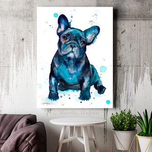 Black French Bulldog Baby watercolor painting print by Slaveika Aladjova, art, animal, illustration, home decor, gift, Contemporary, dog art image 4