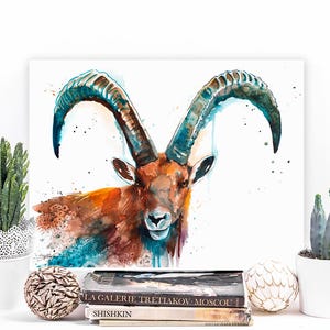 Alpine ibex watercolor painting print by Slaveika Aladjova, goat, art, animal, illustration, home decor, Nursery, gift, Wildlife, wall art