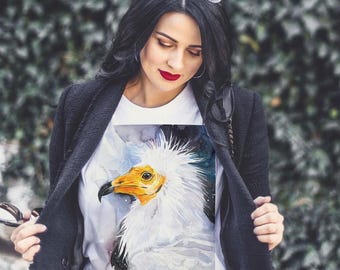Egyptian Vulture T-shirt, Watercolor Bird Art Print, Graphic Tees, Unisex, Women, Kids models, ring spun Cotton, XS, S, M, L, XL, XXL
