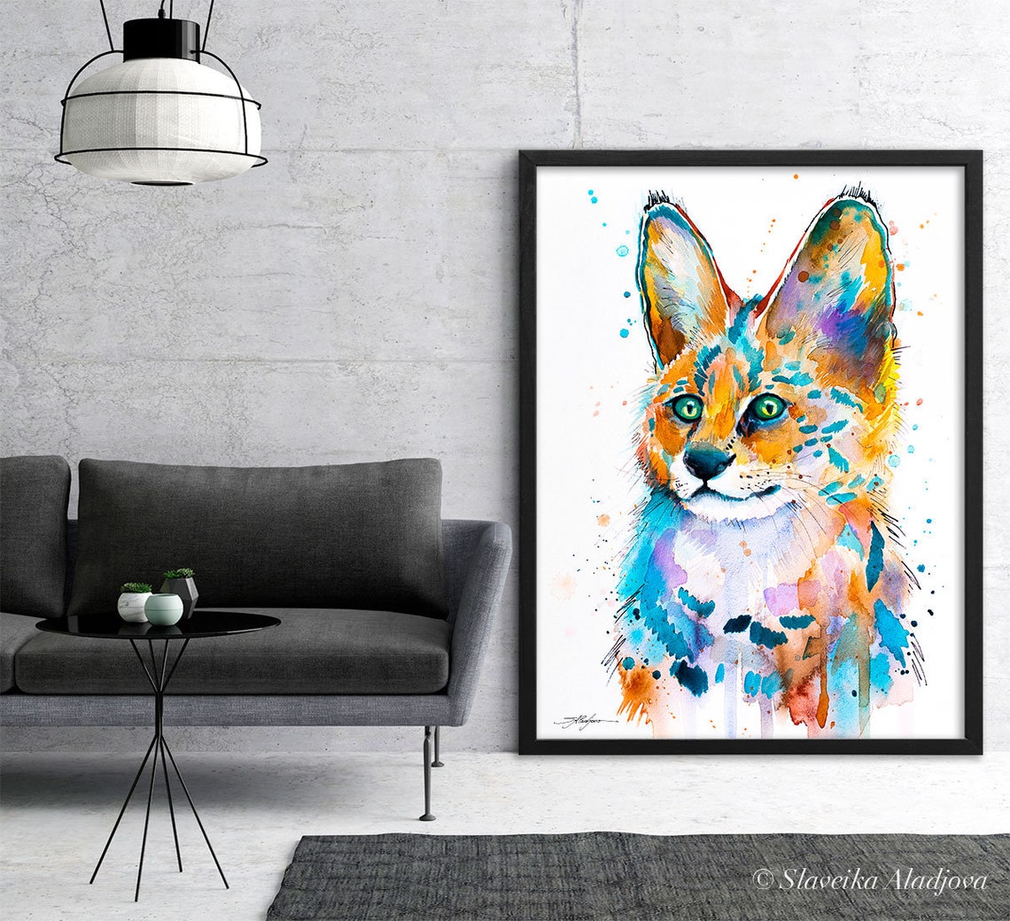Serval Watercolor Painting Print by Slaveika Aladjova Art | Etsy