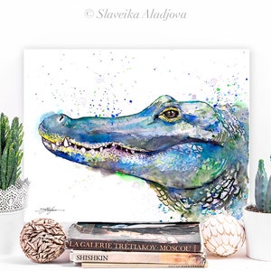 Crocodile watercolor painting print by Slaveika Aladjova, art, animal, illustration, home decor, Nursery, gift, Wildlife, wall art image 4