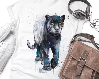 Black Panther watercolor ladies' T-shirt, women's tees, Teen Clothing, Girls' Clothing, ring spun Cotton 100%, watercolor print