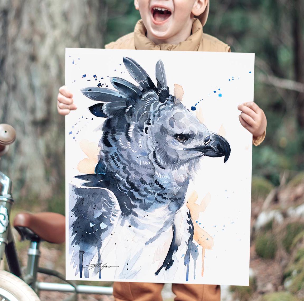 Slaveika Aladjovaによるオウギワシ限定版水彩画アートプリント、動物