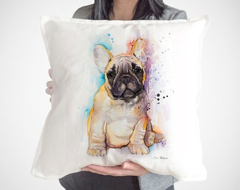Fawn French Bulldog throw pillow cover by Slaveika Aladjova,cushion cover, Decorative Pillow Cover, Animal Art, Watercolor pillow,