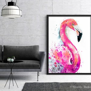 Pink Flamingo watercolor painting print by Slaveika Aladjova, art, animal, illustration, bird, home decor, wall art, gift, Wildlife image 6