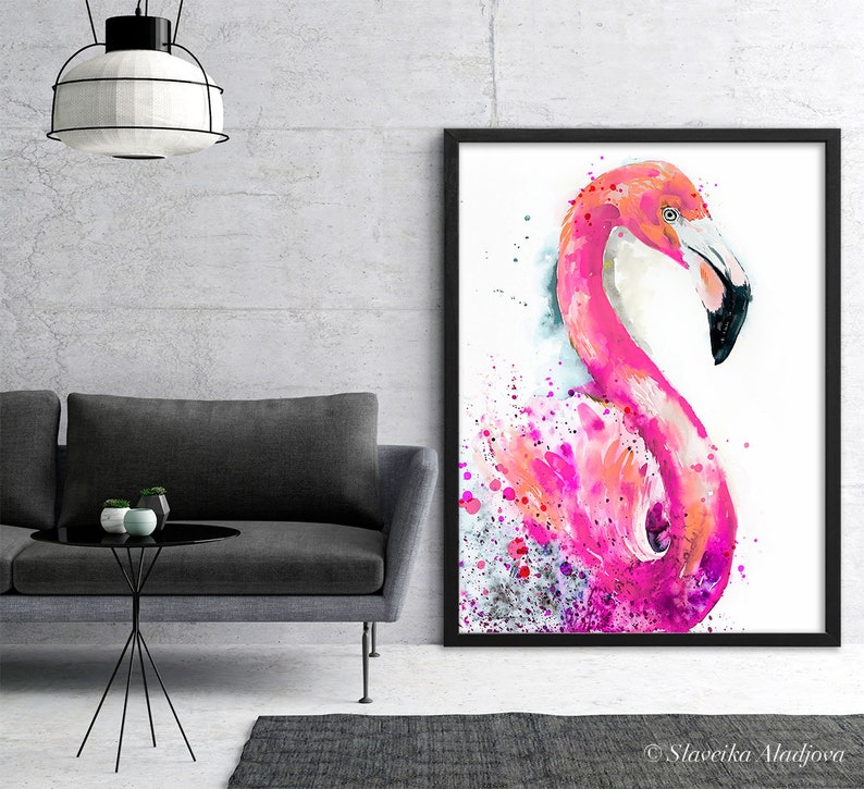 Pink Flamingo watercolor painting print by Slaveika Aladjova, art, animal, illustration, bird, home decor, wall art, gift, Wildlife image 6