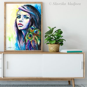 Peacock Girl watercolor painting print by Slaveika Aladjova, Fashion Illustration, Woman art, Illustration, watercolour, wall art,home decor image 7