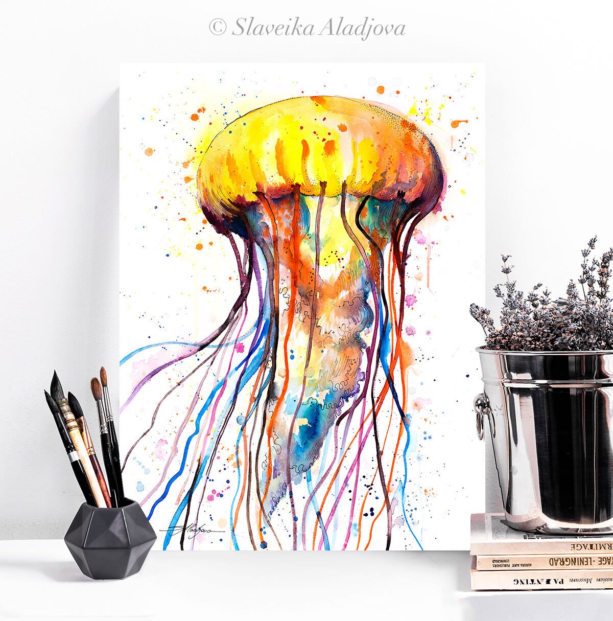 Jellyfish Watercolor Painting Print by Slaveika Aladjova Art Etsy