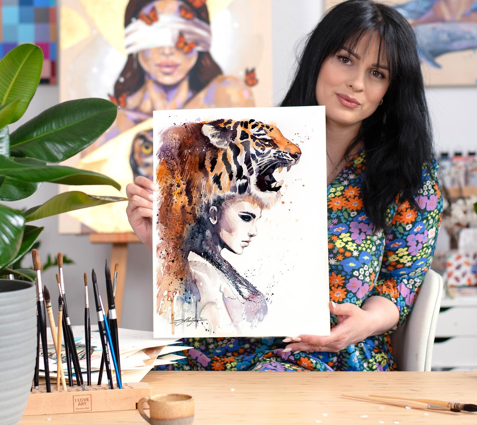 Tiger Girl Limited Edition Watercolor Art Print by Slaveika Aladjova ...