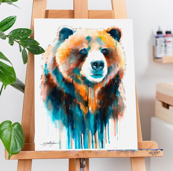ブラジル アヤワスカビジョン シャーマン　直筆イラスト 絵画油絵 スラヴェイカ・アラジョヴァ作、グリズリーベア限定版水彩画アート