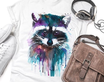 Raccoon T-shirt, Unisex T-shirt, ring spun Cotton 100%, watercolor print T-shirt, T shirt art, T shirt animal,XS, S, M, L, XL, XXL