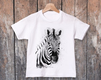 Zebra watercolor kids T-shirt, Boys' Clothing, Girls' Clothing, ring spun Cotton 100%, watercolor print T-shirt, T shirt art