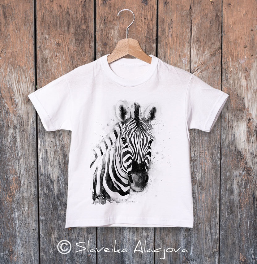 Camiseta para ninos con acuarela de cebra ropa para ninos ropa para ninas algodon hilado en anillo 100 camiseta con estampado de acuarela arte