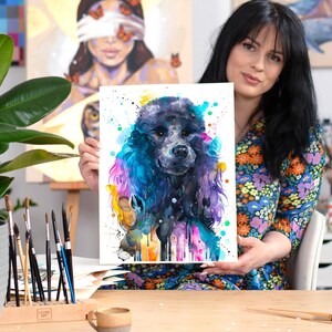 Poodle dog watercolor painting print by Slaveika Aladjova, art illustration, home decor, Contemporary, animal poster, cute pet,