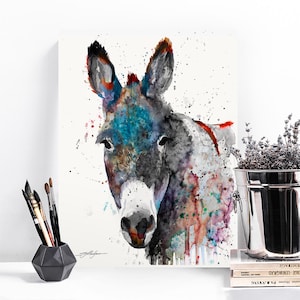 Green Donkey watercolor painting print by Slaveika Aladjova, animal art, illustration,wall art, home decor, gift, Giclee Print, farm