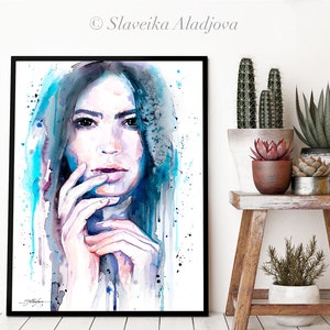 Blue Girl Watercolor Painting Print by Slaveika Aladjova, Fashion ...