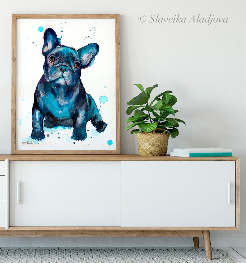 Black French Bulldog Baby watercolor painting print by Slaveika Aladjova, art, animal, illustration, home decor, gift, Contemporary, dog art image 7