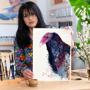 Stampa ad acquerello di avvoltoio turco di Slaveika Aladjova, arte, animale, illustrazione, uccello, arredamento per la casa, arte murale, regalo, fauna selvatica