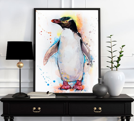 スラヴェイカ・アラジョヴァによるキバナペンギンの限定版水彩画アート