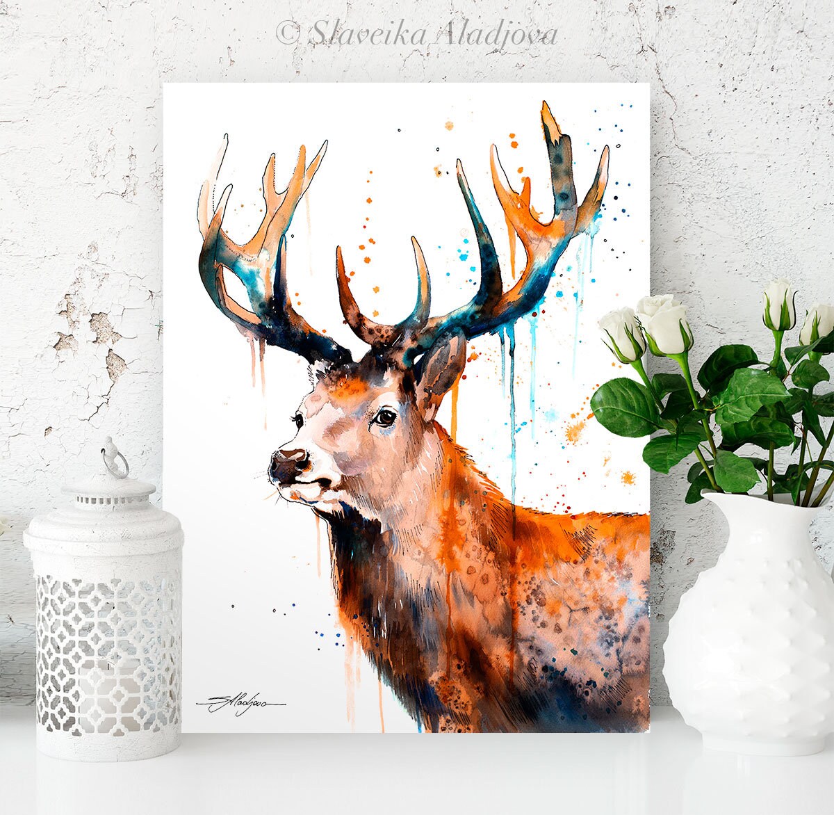 Red Deer Stag Watercolor Painting Print by Slaveika Aladjova, Art ...