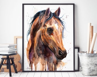 Slaveika Aladjova によるサラブレッド馬の水彩画プリント、動物