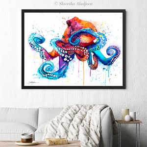 Octopus watercolor painting print by Slaveika Aladjova, art, animal, illustration, Sea art, sea life art, home decor, extra large print image 7