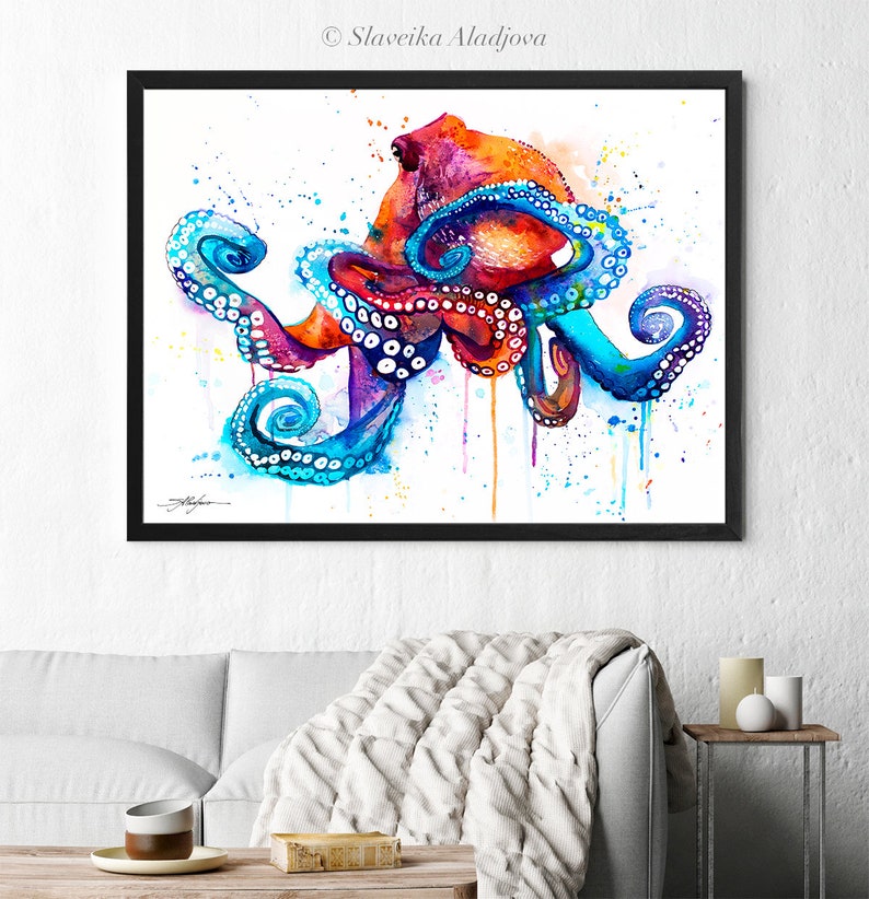 Octopus watercolor painting print by Slaveika Aladjova, art, animal, illustration, Sea art, sea life art, home decor, extra large print image 7