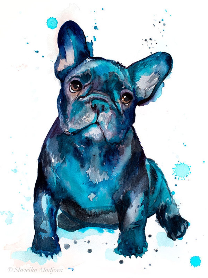 Black French Bulldog Baby watercolor painting print by Slaveika Aladjova, art, animal, illustration, home decor, gift, Contemporary, dog art image 2